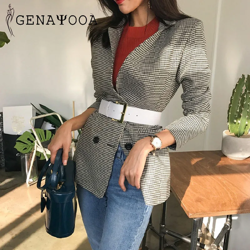 Genayoa комплект из двух предметов женские костюмы для женщин Элегантный женский комплект 2 шт. Блейзер Офисная Женская клетчатая куртка соответствующие наборы шорт