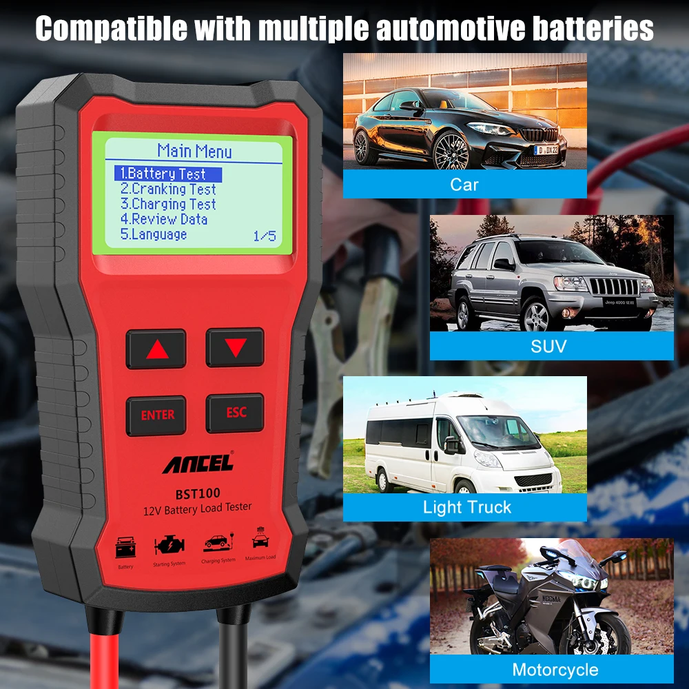 Ancel BST100 Car Battery Tester OBD2 12V Cell 100-2000CCA 30-220Ah Battery System Detect Automotive Scanner Diagnostic Tools