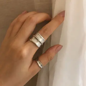 

S925 full body sterling silver Korea Dongdaemun ins retro style old wide face ring simple opening ring