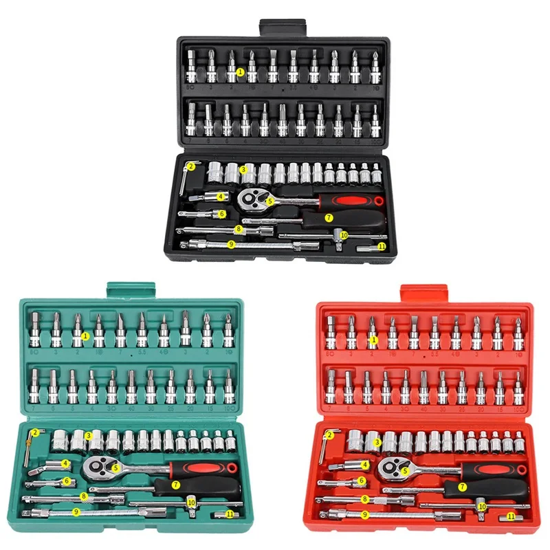 

Lcyonger 46PCS Wrench Spanner Socket Tool Set Repair Workshop Garage Car Screwdriver Multi-function Purpose Wrenchs Ratchet