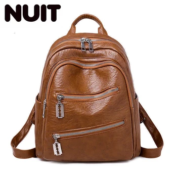 

2020 Women Leather Backpacks Large Capacity School Bags For Teenage Girls Vintage Bagpack Ladies Travel Solid Back Pack Female
