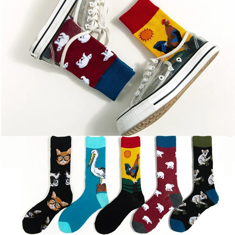 DOIAESKV, 5 пар/лот, модные женские забавные носки, Harajuku, длинные носки, Мультяшные счастливые женские носки, новинка, носки для скейтборда в стиле хип-хоп - Color: Cock Koala