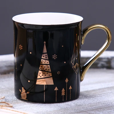 NO spoon Ceramic Cup Kit Porcelain Constellation Theme LuckyMerry Christmas Mug with Gift Box Christmas Gift for Friends - Цвет: NO spoon