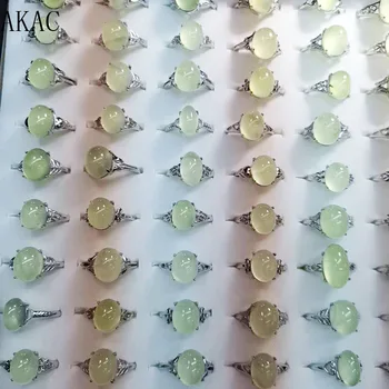 

3rings/set AKAC approx8-11*10-14mm natural green prehnite white copper adjustable ring for women men send randomly wholesale