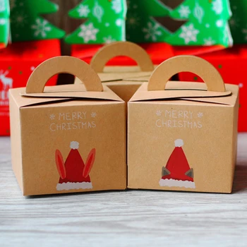 

10PCS Assorted Style Merry Christmas Candy Fruit Gift Present Kraft Paper Boxes with Handle for Festival Party Supplies