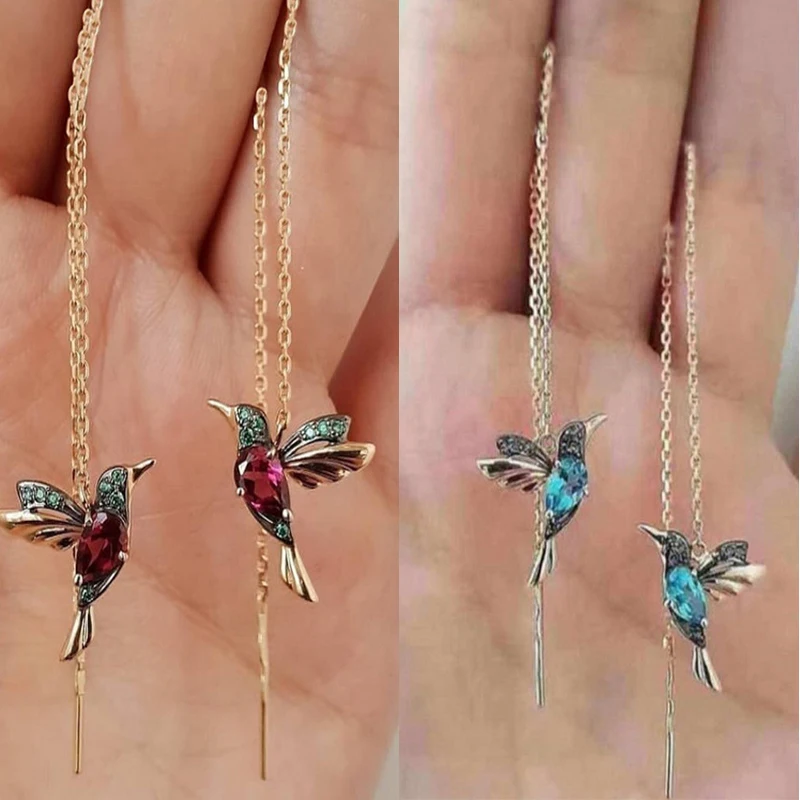 Little Bird Drop Long Hanging Hummingbird Earrings Tassel Crystal Pendant Earring Jewelry dangle earrings drop earrings pendant earrings long earrings crystal tassel earrings crystal earrings