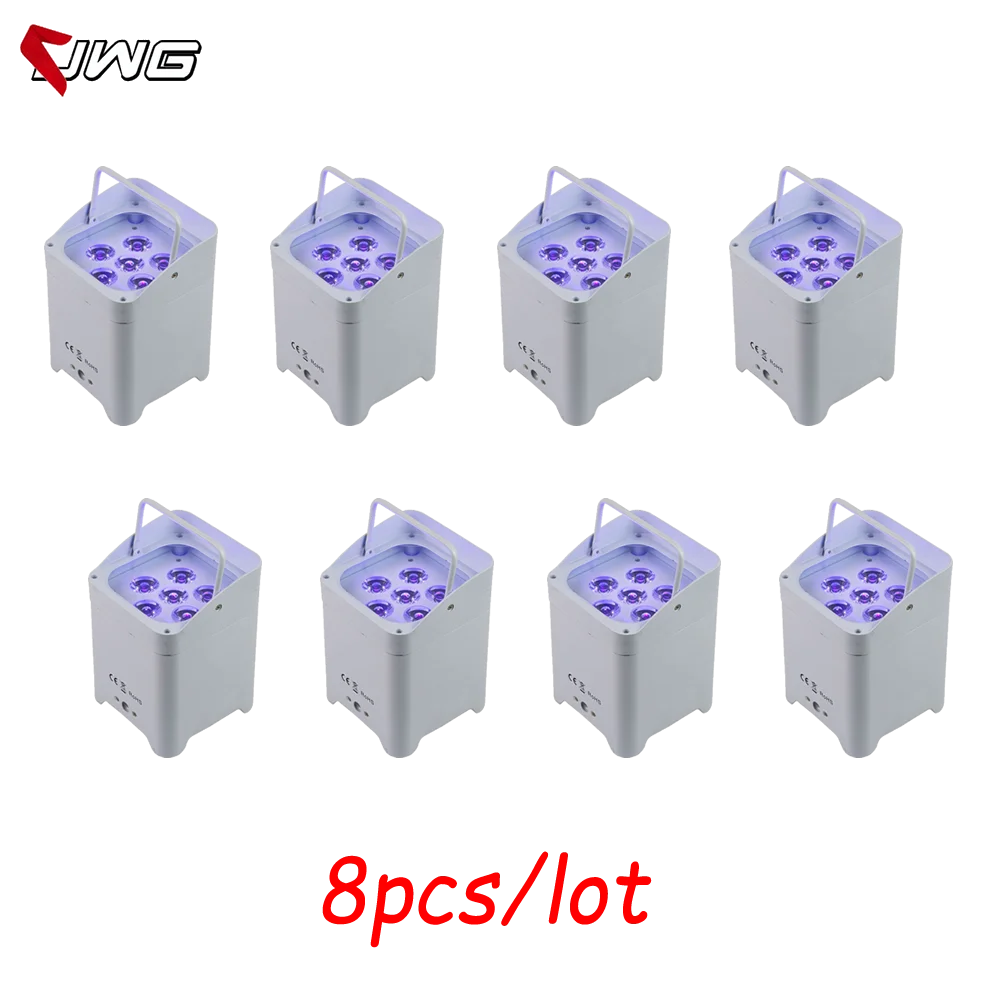 

8pcs/lot 6x18w 6IN1 RGBAW UV Battery Powered Wireless DMX&IR UPLIGHT Stage Led Par Light For Wedding Party DJ Uplighting