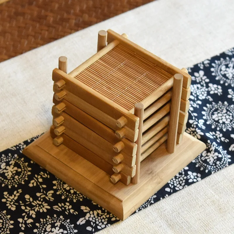 1set Heat Insulation Saucer Bamboo Tea Cup Mat Trays Coaster Kitchen Accessories Placemat Cup Holder Dish Pot Pads
