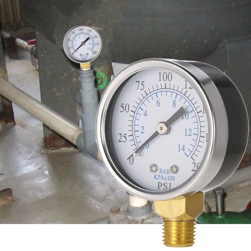

0-14 Bar Air Oil Water Pressure Gauge 1/4\" NPT 0-200PSI Manometer 0-14 Bar Side Mount R9JF