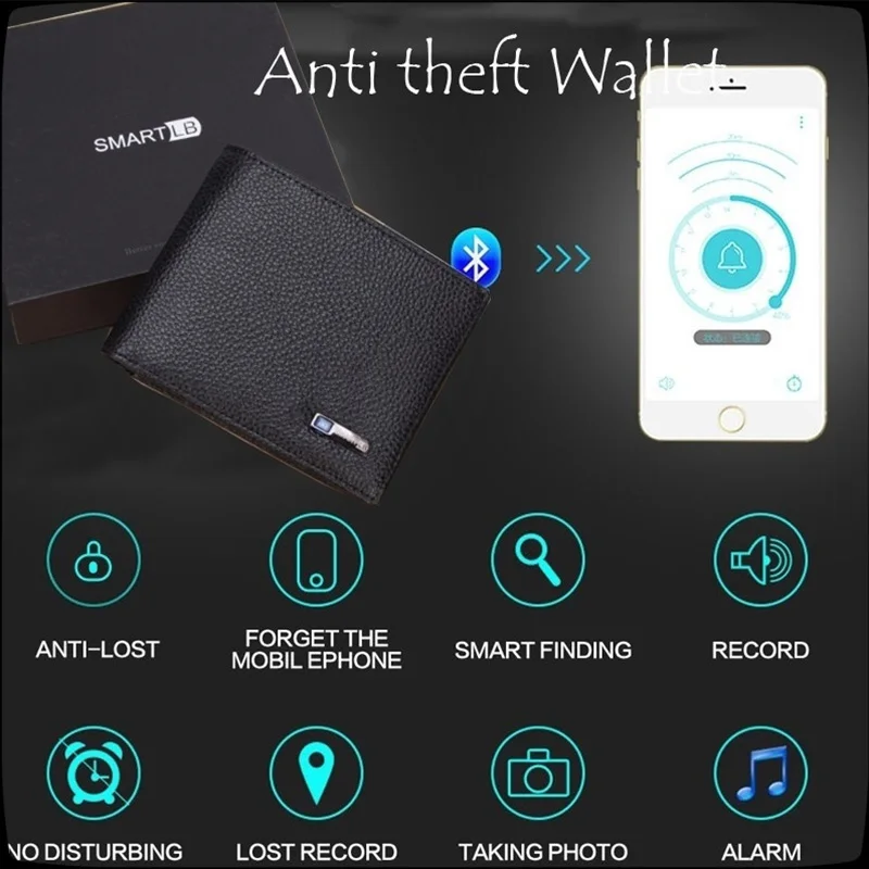 

New Men's Anti-lost Wallet Leather Smart Wallets Tracker Bluetooth Connection APP Anti-lost Anti-theft Men Purse Bts