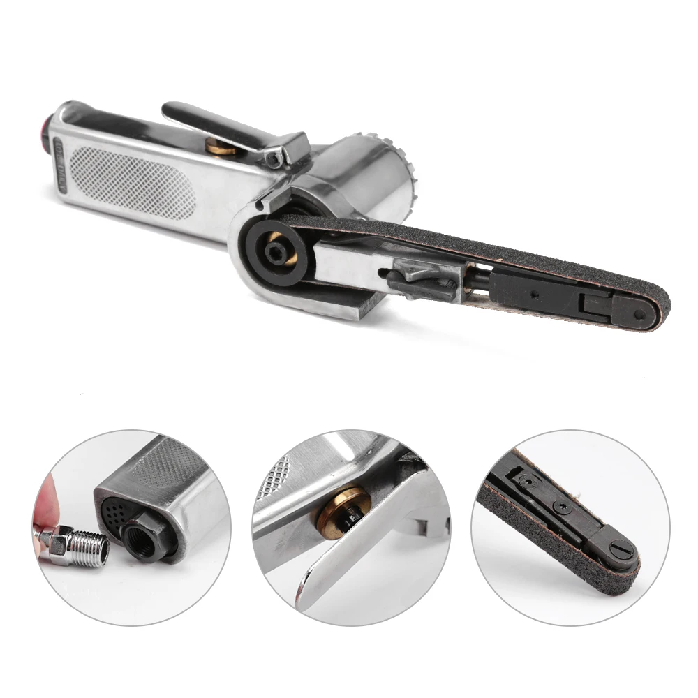 

10 X 330mm 3/8" Pneumatic Air Belt Sander Precision Pneumatic Polishing Tool Set Air Angle Grinding Machine With Sanding Belts