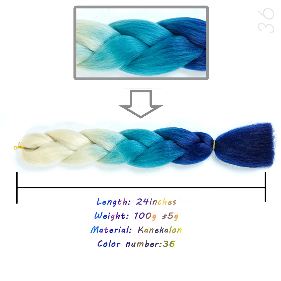 Синтетические плетеные волосы для наращивания 24 дюйма 100 г/упак. длинные Джамбо Вязание косичками для волос оптом фиолетовый розовый серый синий чистый цвет - Цвет: # 1B