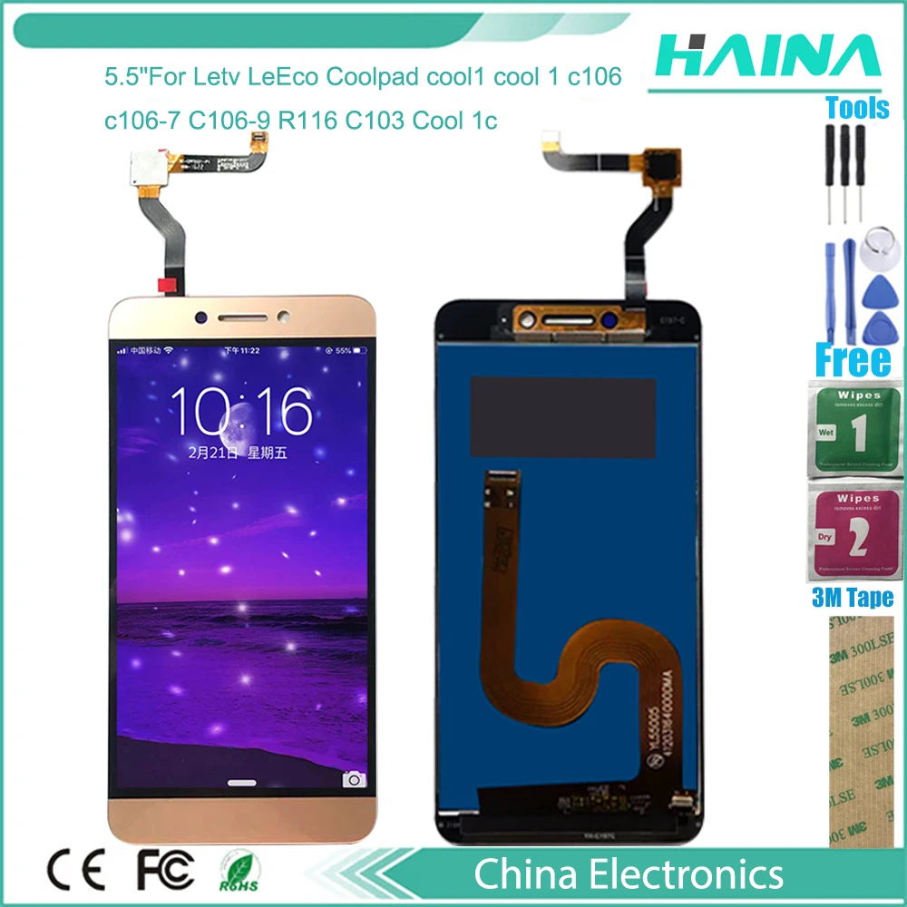 

5.5 " For Letv LeEco Coolpad cool1 cool 1 C106 C106-9 c106-7 R116 C103 Lcd Display Touch Screen Digitizer Assembly Replacement