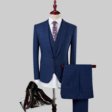 

2020 Autumn Men's Fine Grain Lattice Three Pieces Suit Fashion Slim Fit British Business for Boutique