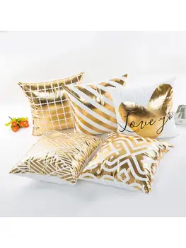 

5Pcs Gold Foil Print Pillow Case Metallic Shiny Geometric Heart Cushion Cover GXMA