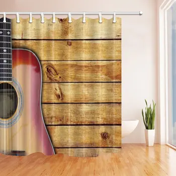 

3D Digital Printing Guitars Decor, Guitars on Ruustic Wooden Plank Shower Curtains, Polyester Fabric Waterproof Bath Curtain,