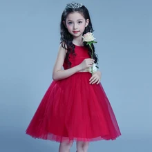 Красное летнее кружевное платье-пачка для маленьких девочек Новинка года; милое модное нарядное платье без рукавов с цветочным От 2 до 8 лет для девочек