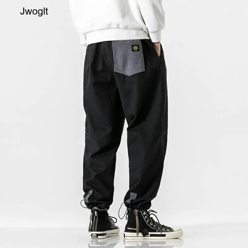 Мужские шаровары в стиле хип-хоп черные хлопковые брюки на завязках 4XL 5XL для