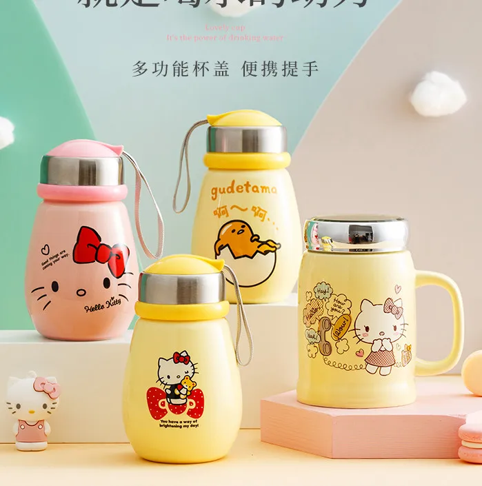 350ML Cartoon Kitty Portable cup ceramics Water Bottle Drinking with Handle Outdoor Mug lid Home Travel Accessories | Дом и сад