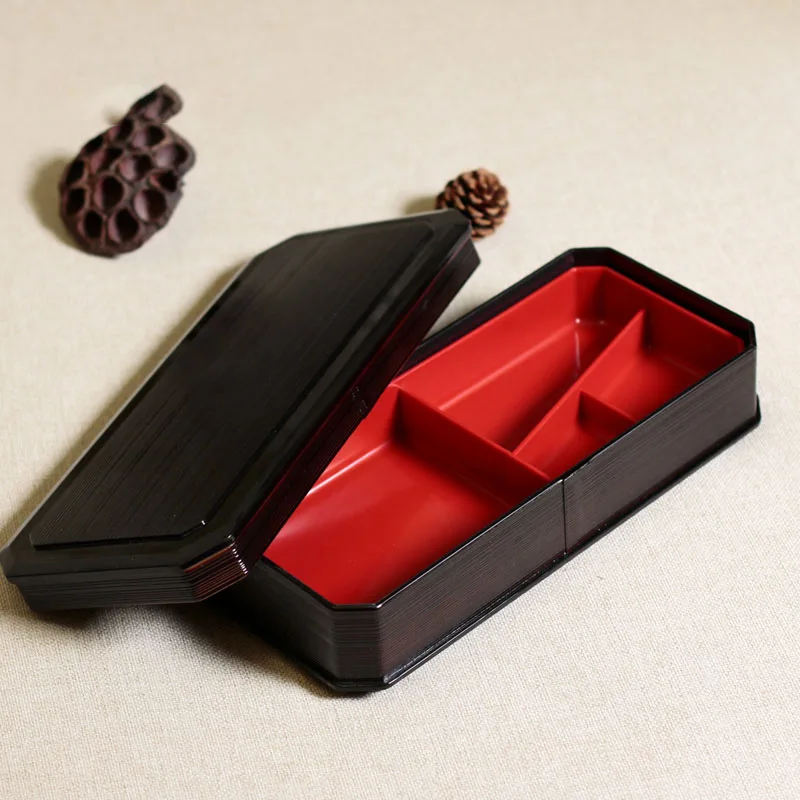 Коробка для суши с крышкой, Многокамерный чехол, угорь, Ланч-бокс, Bento Box, бизнес-набор, пластиковая посуда, ужин, черная Изолированная коробка, 1 шт