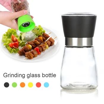 

160ml 1PCS Stainless Steel Mill Glass Body Spice Salt and Pepper Grinder Kitchen Accessories Cooking Tool Portable Fashion hot