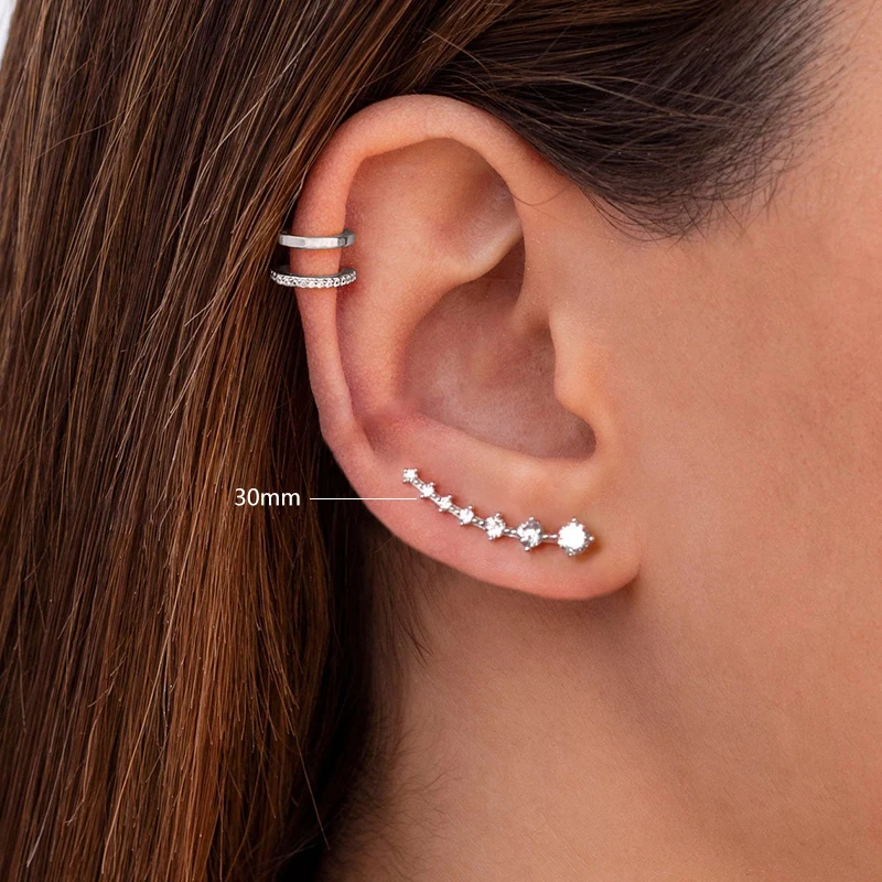 925 Sterling Silver Dainty Cubic Zirconia Earring Climber Long Line Shape Ear Crawlers Stud Earrings Women Party Jewelry Silver Stud Earrings Silver Earrings Womens Earrings