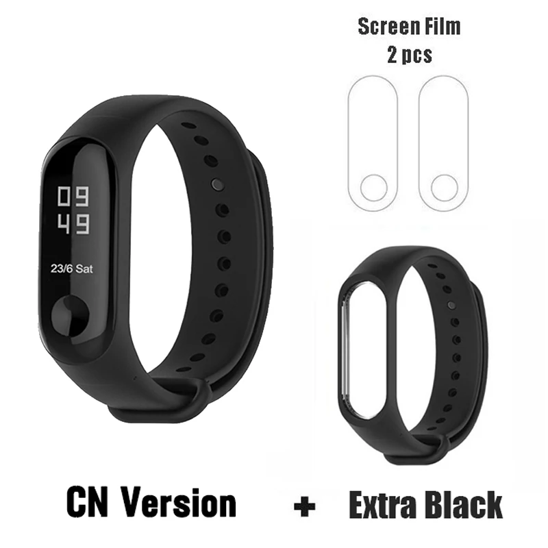 CN add black film Origina Xiaomi mi Band 3 умный Браслет фитнес-браслет большой сенсорный экран OLED частота сердечных сокращений сообщения Smartband mi Band F2 - Цвет: CN add black film