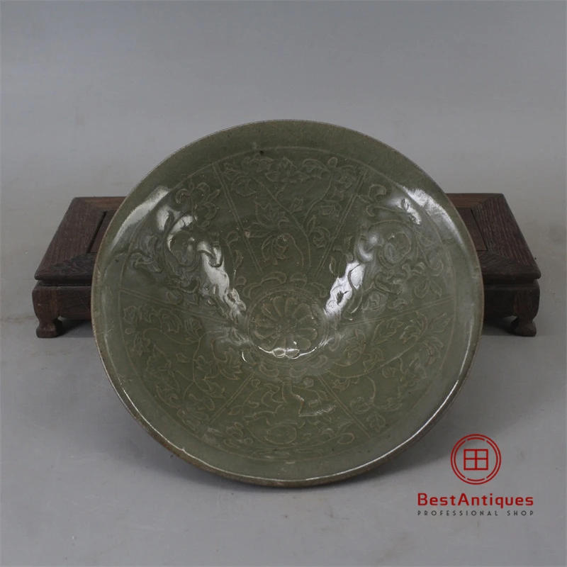 

Song Yaozhou Kiln Celadon Baby Play Carves Flower Bowl Flower Vase High Antique Vase Decoration Porcelain Collection Home Decor