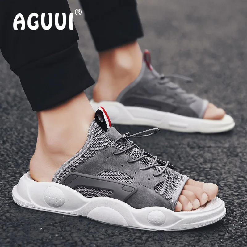 Воздухопроницаемые кроссовки для мужчин тапочки открытый носок Мужская пляжная обувь нескользящие повседневные шлепанцы Chanclas Hombre Размер 39-44