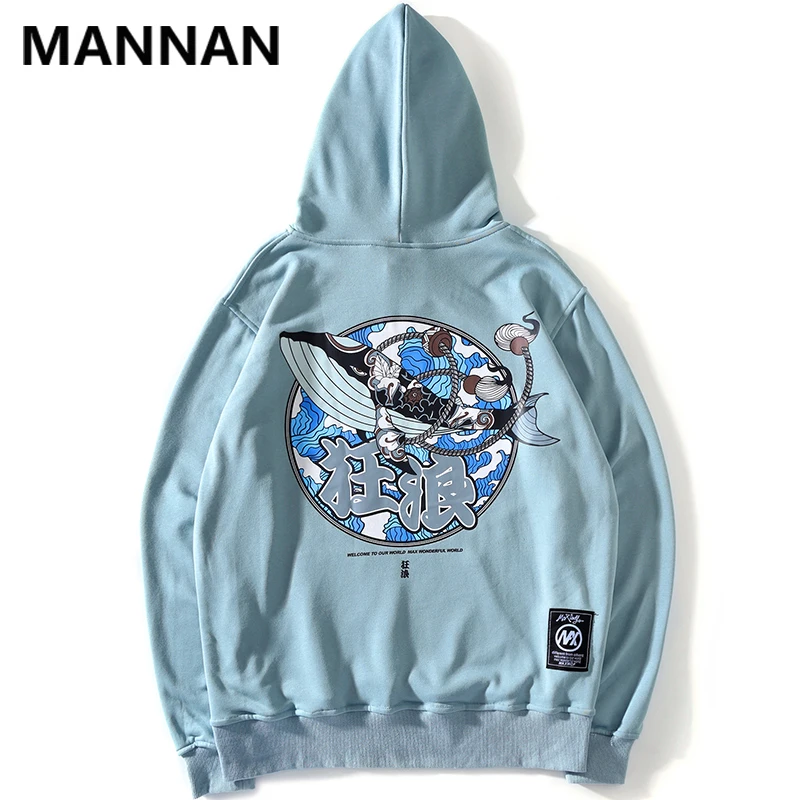 MANNAN японский Ukiyo-e тату КИТ пуловер, худи с принтом Harajuku повседневные толстовки с капюшоном хип хоп модные уличные Топы