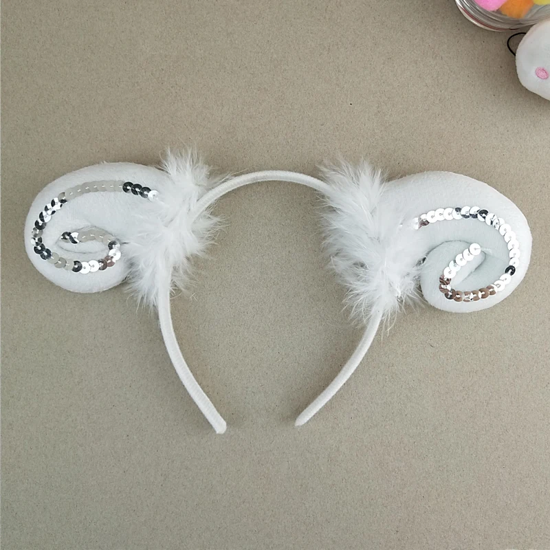 Birthday Party Feather Cartoon Sheep Goat Horn Animal Ear Headband Tie Tail Set Cosplay Props Carnival Halloween Christmas|set for girls|set womenset