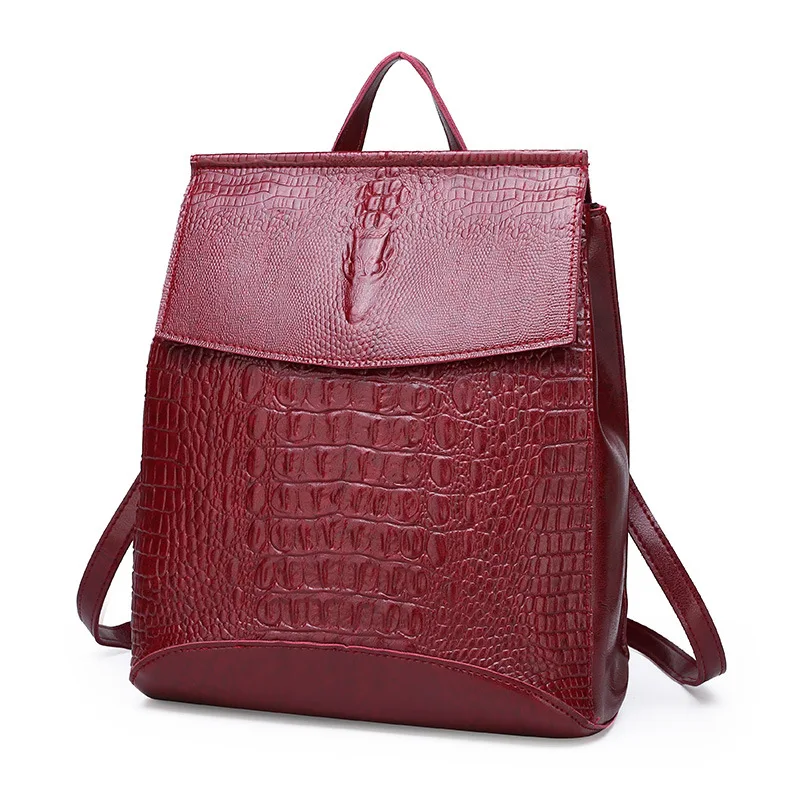 

Backpack Women's 2019 New Style Retro Soft Leather Backpack Crocodile Head Versatile Travel Bag Anti-Theft Casual School Bag