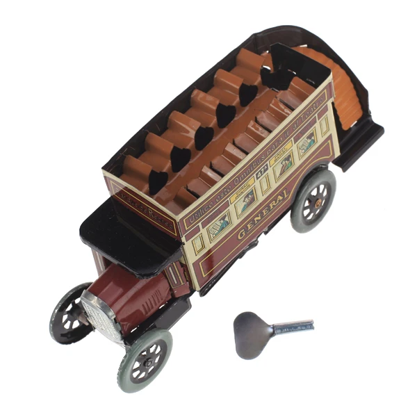 Wind Up Double Decker General Omnibus Bus Model Clockwork Tin Toy