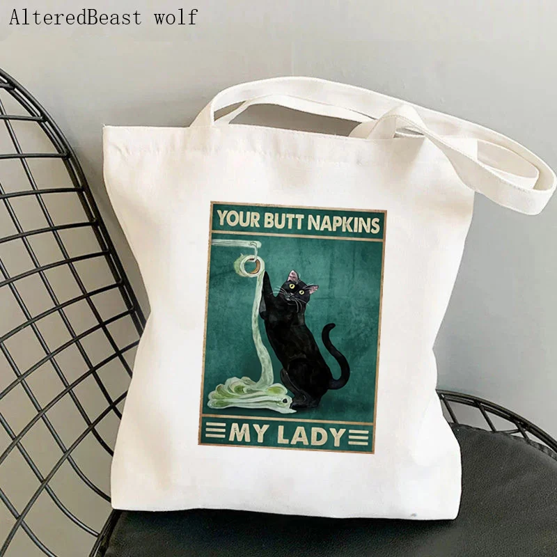Women Shopper bag Cat Your Butt Napkins My Lady Bag Harajuku Shopping Canvas Shopper Bag girl handbag Tote Shoulder Lady Bag