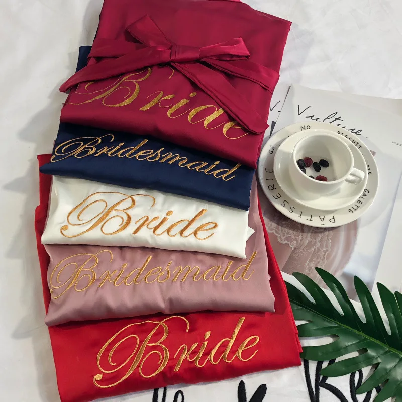 Bridemiad халат для женщин для сна Lounge сексуальная ночная рубашка невесты халат осень лето Халаты женские атласные шелковые пижамы