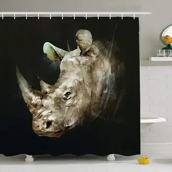 

Shower Curtain Set with Hooks 72x72 Colored Drawing Muzzle Rhino National Design Wild On Wilderness Side Marsh Animals Wildlife