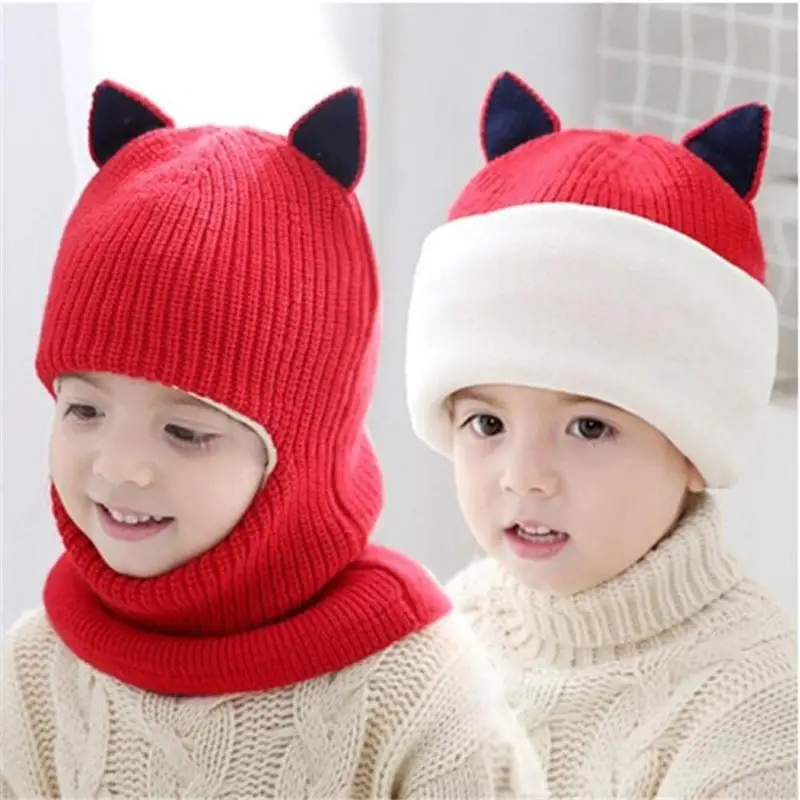 Baby Hat Scarf Knitted Plush Winter Warm Suit Boys And Girls Winter Child Hat Scarf