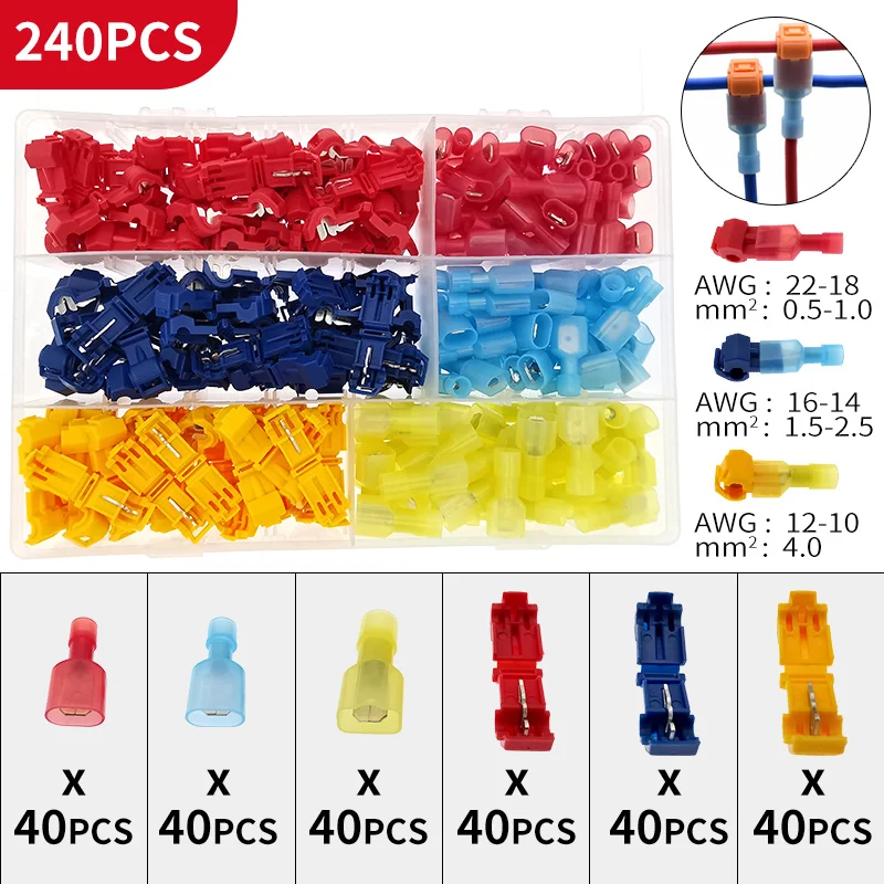 

T-clip terminal connector, quick connect terminal, self-peeling connector, terminal plug, transparent box 120pcs/240PCS/300PCS