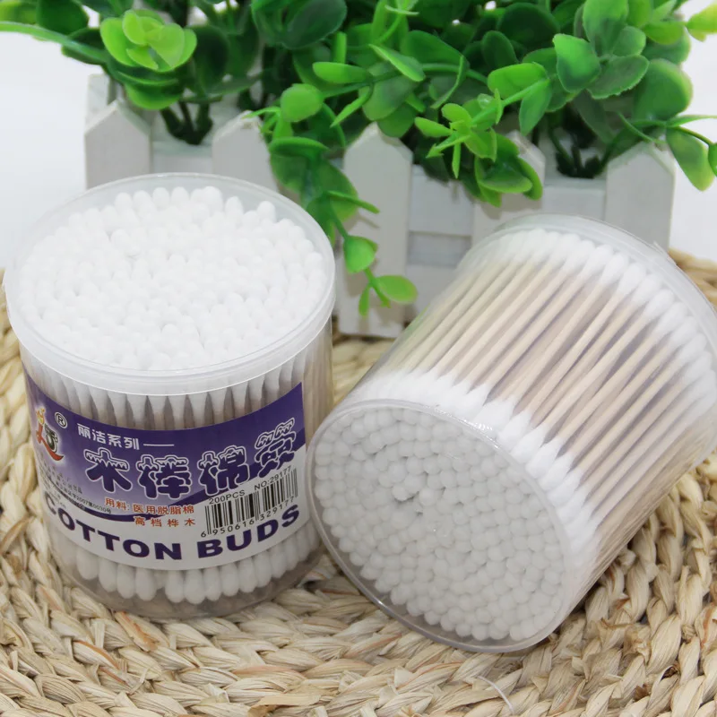 Top Grade Birch Double Headed Cotton Swab Shop on Behalf Swab Makeup 200 Counts Not Easy to Break Barreled Cotton Swab