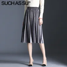 Новые корейские Бархатные юбки 6 цветов для женщин осень зима эластичная высокая талия плиссированная повседневная юбка средней длины Женская юбка