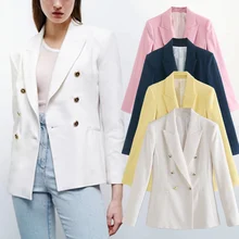 

Elmsk Blazer Mujer 2021 England Style High Street Fashion Double Breasted Solid Casual Blazer Women Women Blazers And Jackets