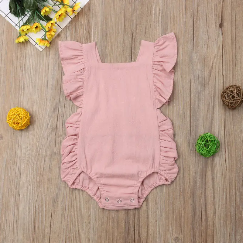 customised baby bodysuits Newborn Baby Girl Ruffled Solid Color Sleeveless Backless Romper Jumpsuit Outfit Sunsuit Baby Summer Clothing 0-24M bulk baby bodysuits	 Baby Rompers