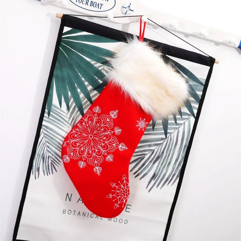 

20 Inch Christmas Stocking Candy Bag Snowflake Embroidered Plush Christmas Gift Bag Christmas candy bag