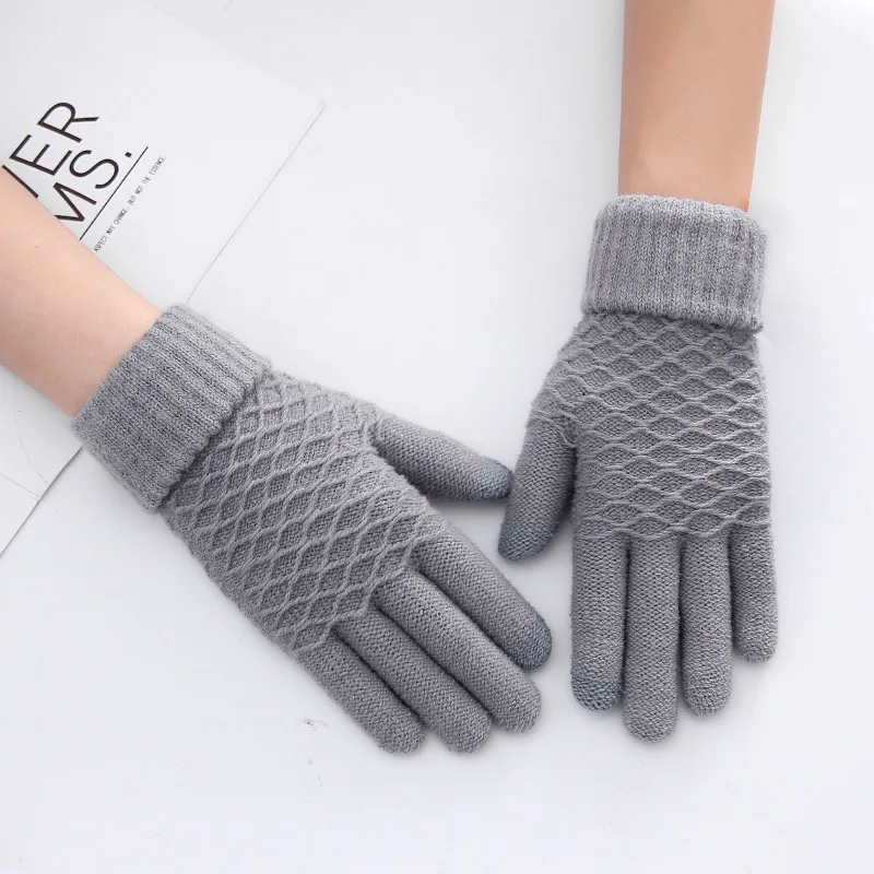 Rimiut Women Knitted Winter Gloves Velvet Thick & Warm Casual Gloves Men Unisex Autumn Winter Touch Screen Skiing Gloves 11color