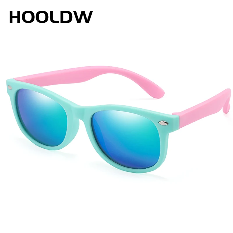green pink 2 HOOLDW новые детские солнцезащитные очки, Детские поляризованные солнцезащитные очки, очки для мальчиков и девочек, силиконовые гибкие защитные очки для детей, UV400 очки - Цвет линз: green pink 2