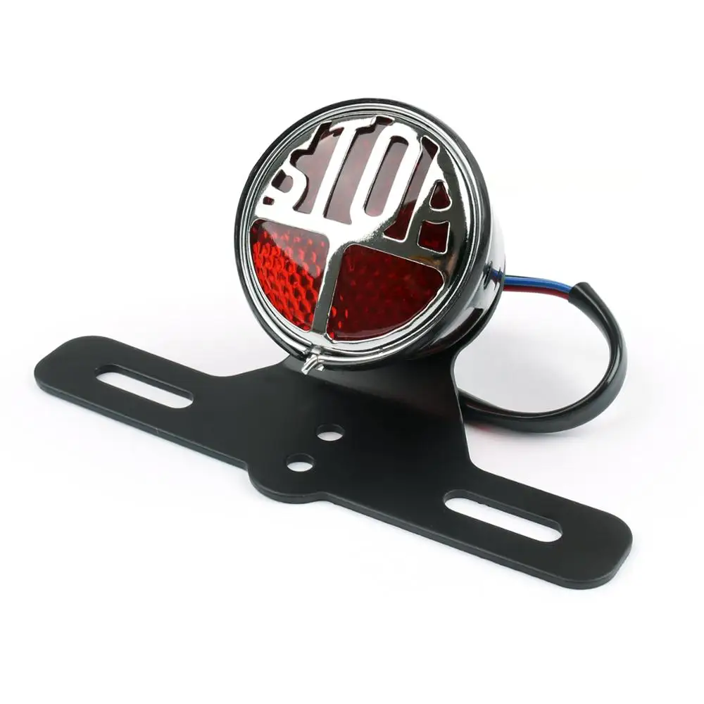 Areyourshop Universal for Cruiser Chopper Cafe Bobber License Plate Bracket Side Mount &quotSTOP&quot Tail Brake Light Motorcycle 12V |