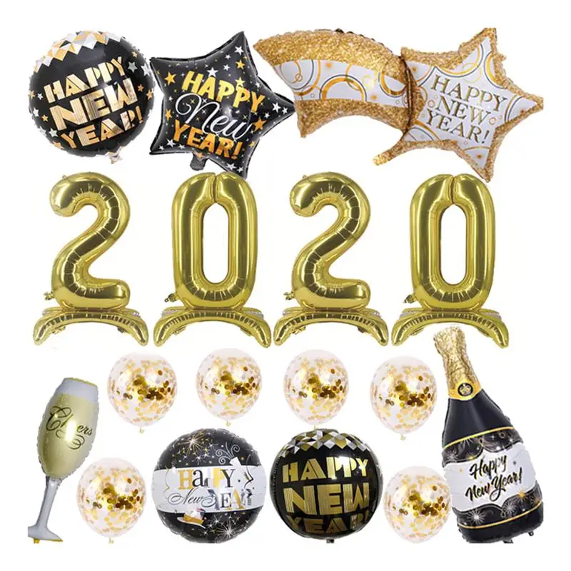 Foil Balloon Happy New Year Star Round Number Balloon for Christmas Home Party Air Balls Decoration New Year Decor Supplies