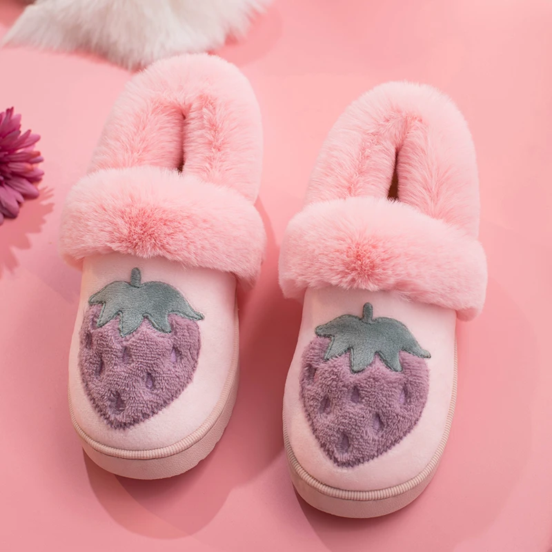 

Fashion Fur Women Snow Boots Cute Strawberry Warm Ankle Boots Winter Fur Shoes Soft Sole Men Women Girls Botas Mujer