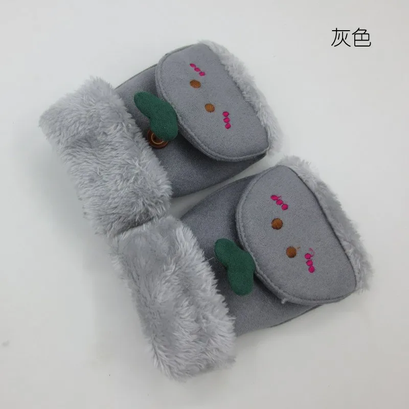Перчатки женские Kawaii напечатанные мягкие женские универсальные зимние теплые плюс бархатные высококачественные женские s модные корейские аксессуары в стиле харакзюку - Цвет: gray
