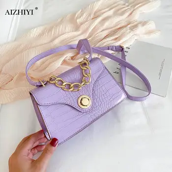 

Female Leather Solid Color Chain Handbag Retro Casual Women Totes Shoulder Bags Fashion Exquisite Shopping Bag